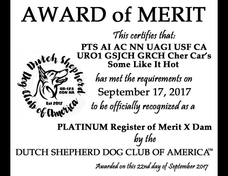 Dutch Shepherd Dog Club of America Award of Merit