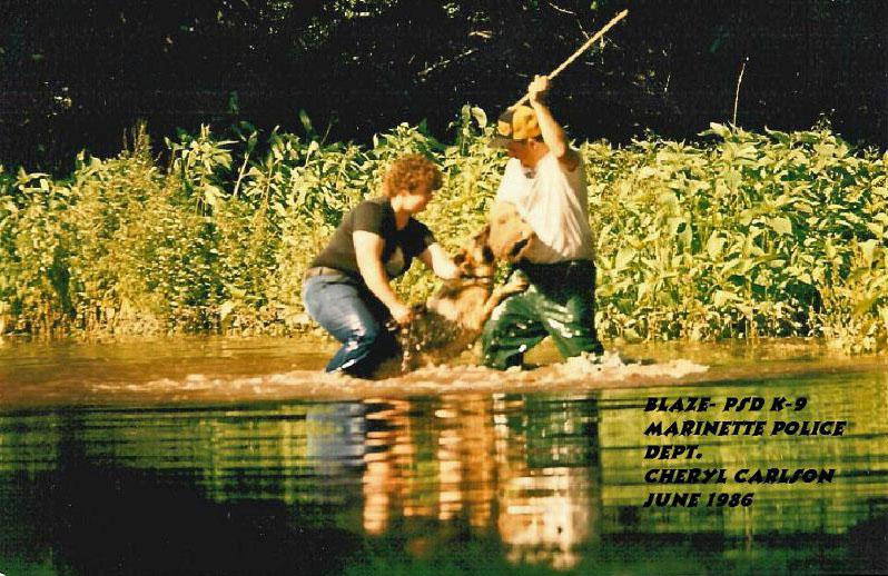 Cheryl Carlson training Marinette Police Dog - June 1986